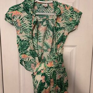 Wonder Nation Green and Pink Leaf pants set